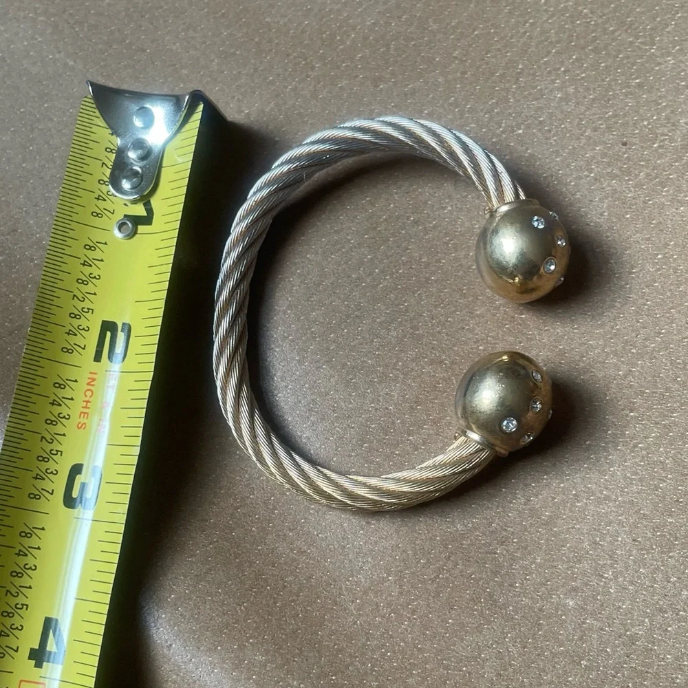 Vintage rhinestone ball cuff rope bracelet - Picture 4 of 13